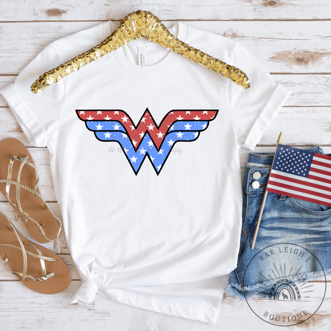 Wonder Woman T-shirt | American Flag Patriotic Tee | Bleached T-shirt | 4th of July | Sublimation