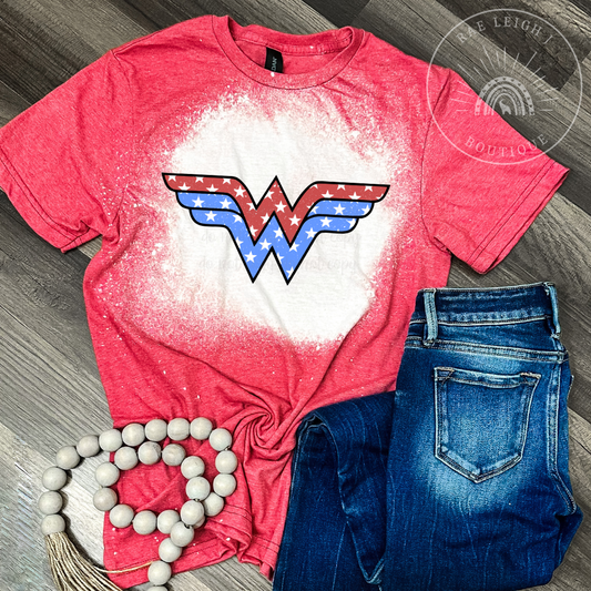 Wonder Woman T-shirt | American Flag Patriotic Tee | Bleached T-shirt | 4th of July | Sublimation