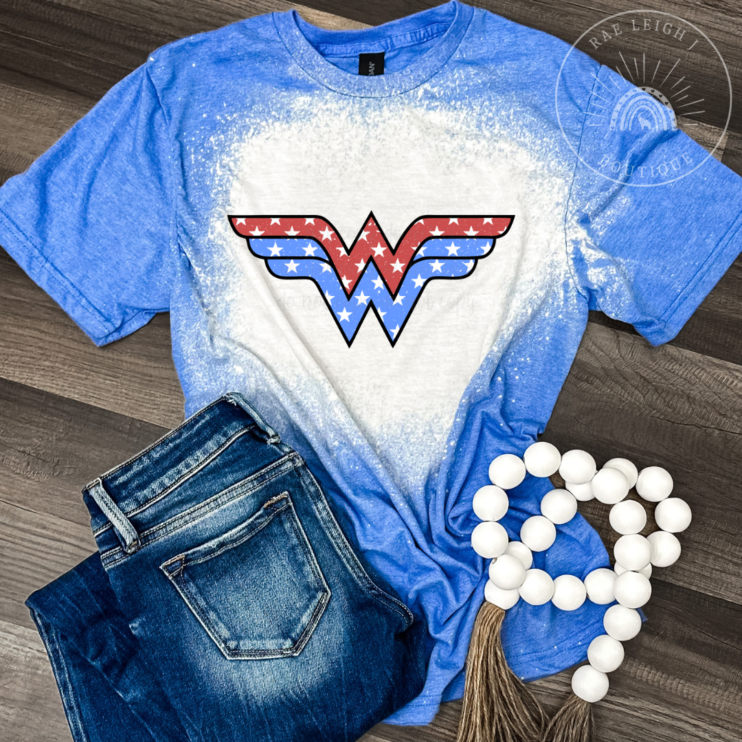 Wonder Woman T-shirt | American Flag Patriotic Tee | Bleached T-shirt | 4th of July | Sublimation